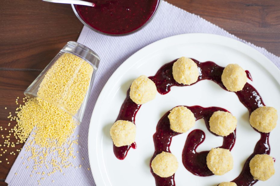 Sweet Millet Balls with Mixed Berries Sauce
