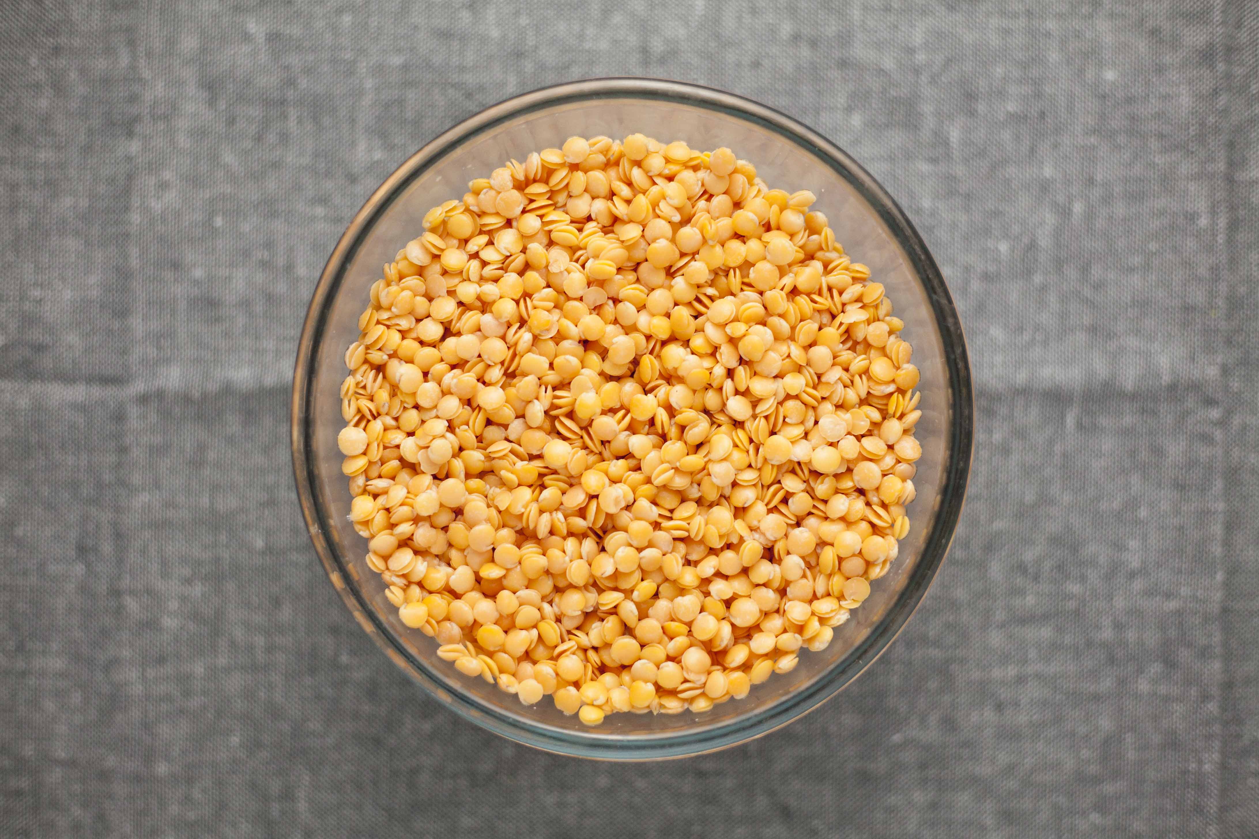 Glass bowl with soaked red lentils