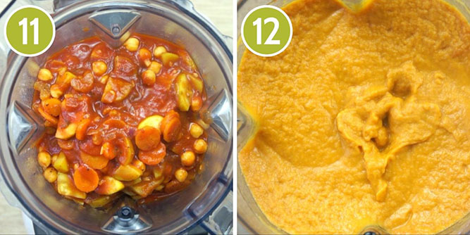 Steps to make vegetable pasta sauce - last to steps showing the blending
