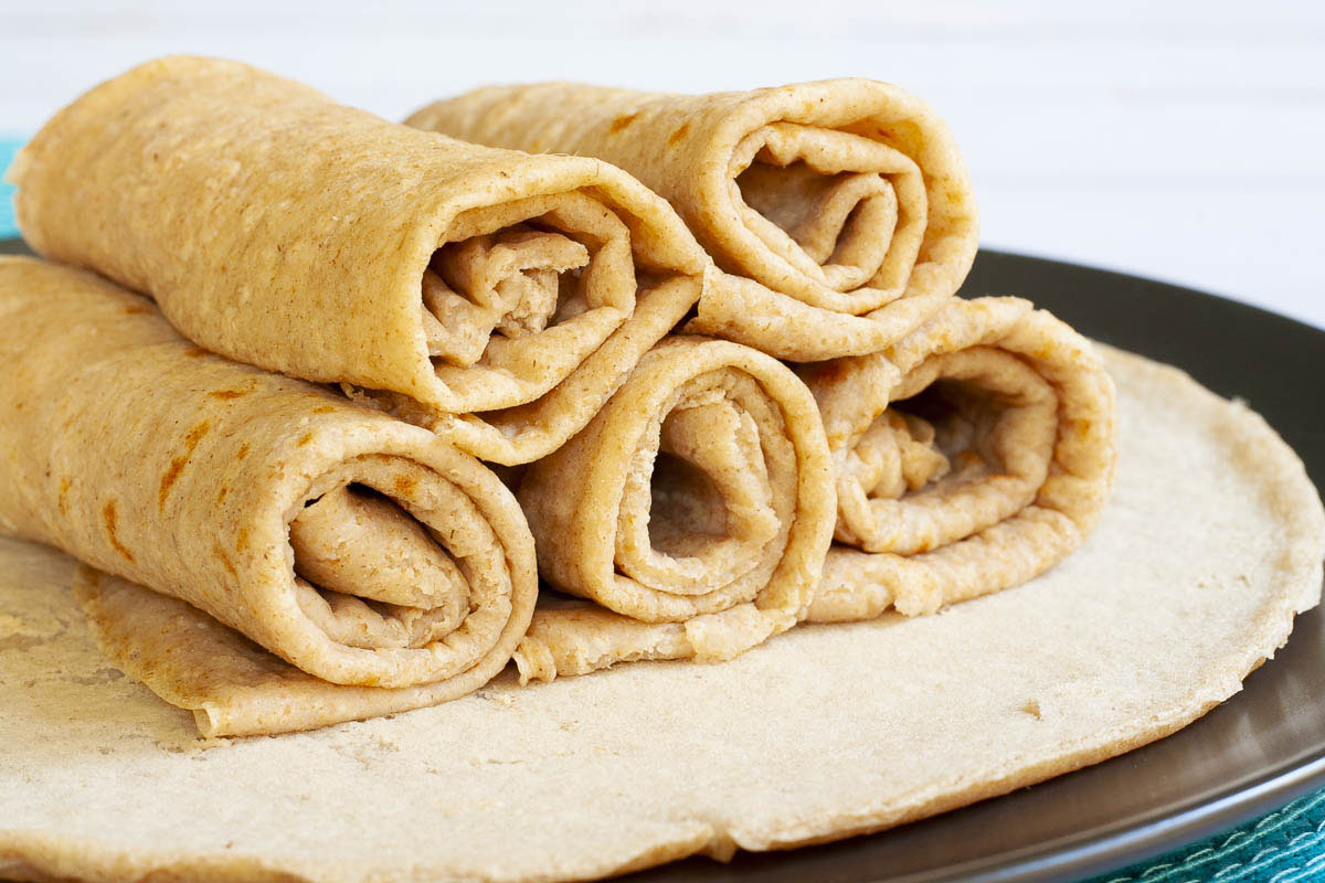 5 crepes rolled up and stack. 