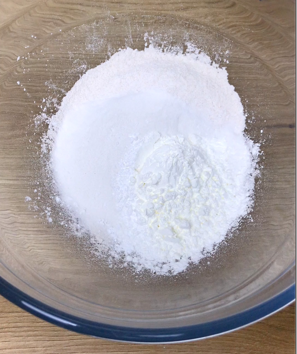 Bowl with white powders and flours.