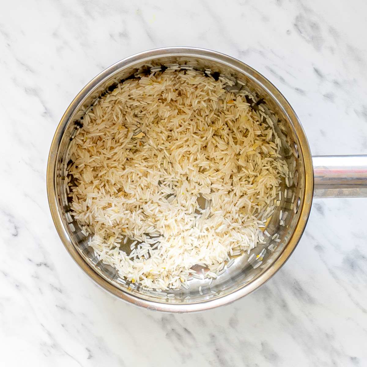 Small saucepan with white rice.
