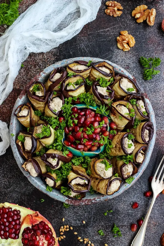 Georgian Eggplant Rollups on a Plate.