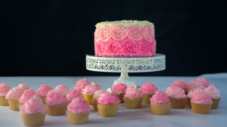 pink and white floral cake